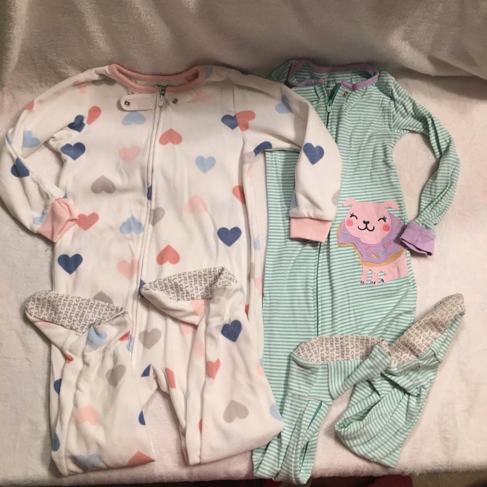 Carters Footed Pajamas Kids 4T Multicolor Excellent Hearts Llama Fleece 2 Pack